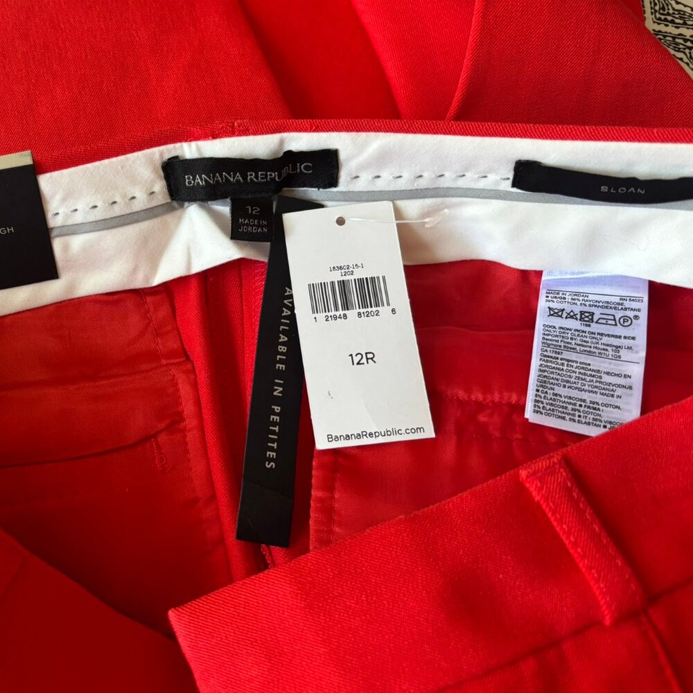Banana Republic Sloan Orangish Red Trousers - Size 12 - New with Tags - Picture 4 of 6